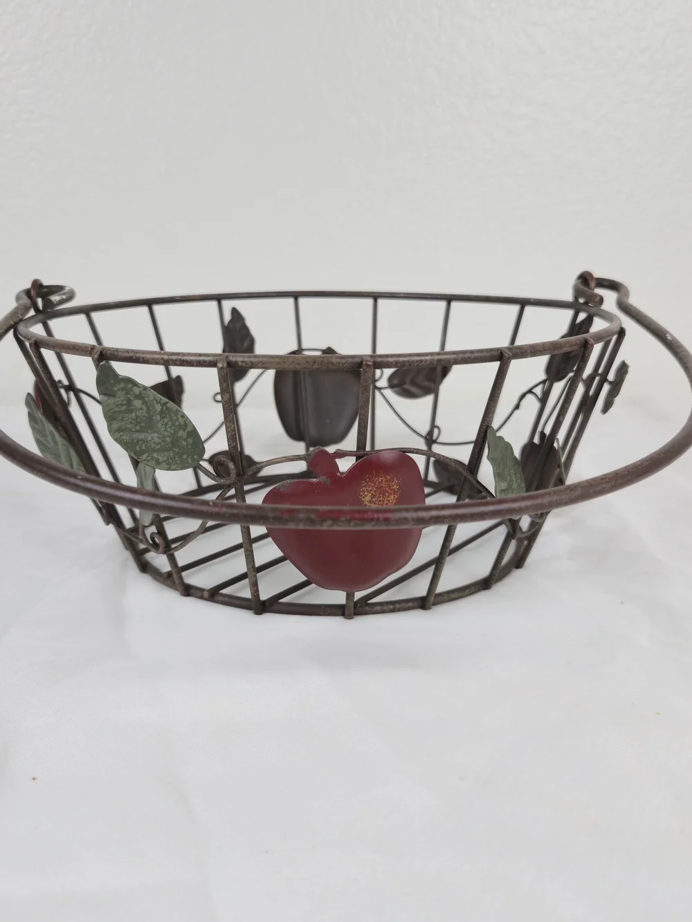 Decorative Metal Fruit Basket with Red Apple Accents